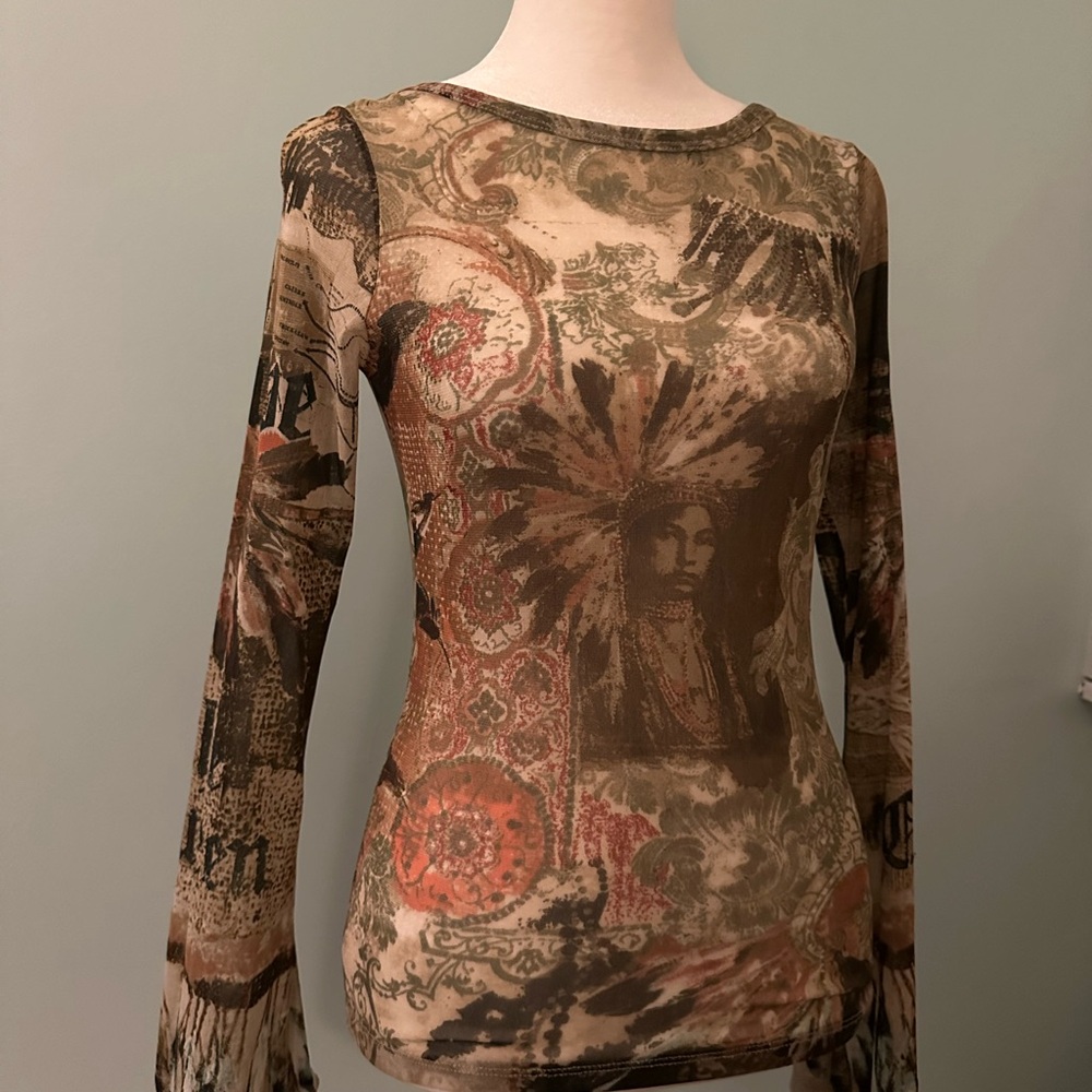 Save The Queen Native American Long Sleeve Mesh Top